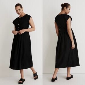 NWT Madewell Poplin Button-Front Midi Dress in Black Size Small